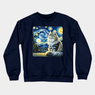 Siberian Starry Night Inspired - Artistic Cat Crewneck Sweatshirt